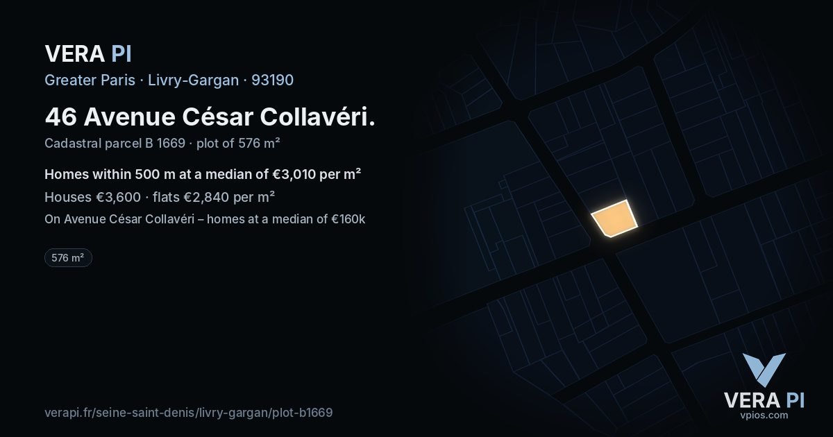 46 Avenue César Collavéri, Livry-Gargan at night – the plot lit, the parcels around coloured by the prices near them