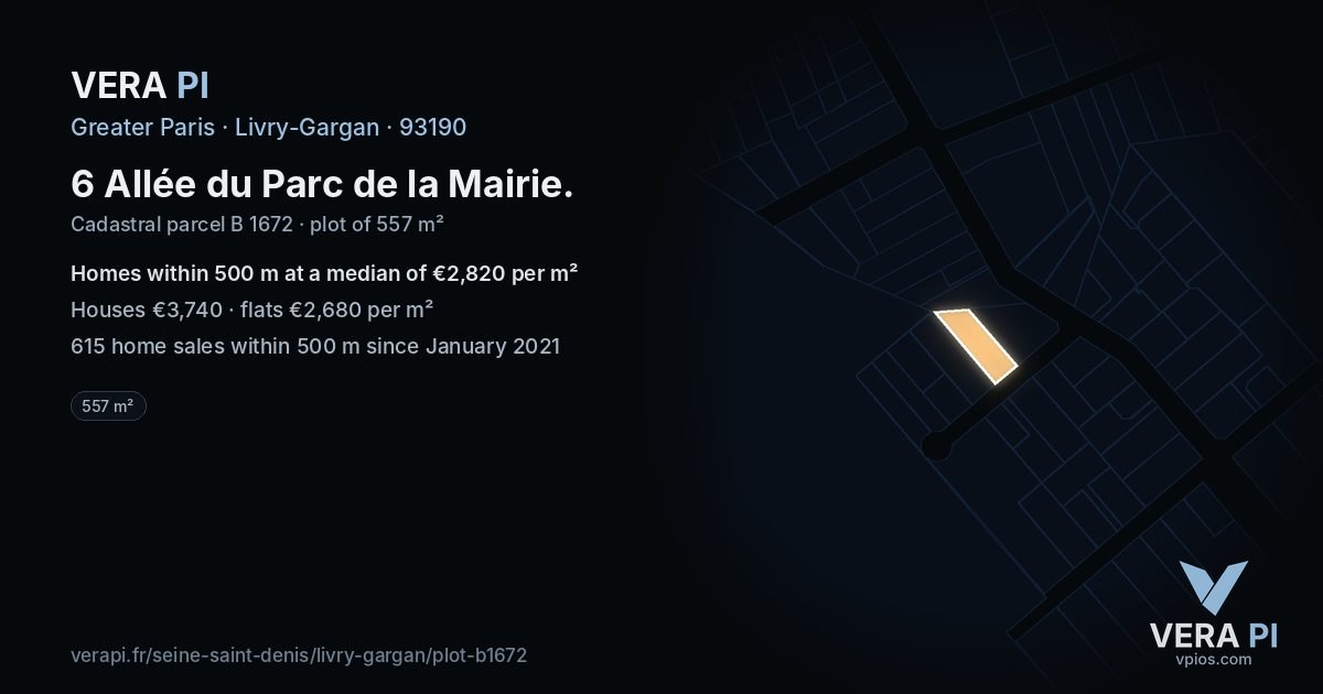 6 Allée du Parc de la Mairie, Livry-Gargan at night – the plot lit, the parcels around coloured by the prices near them
