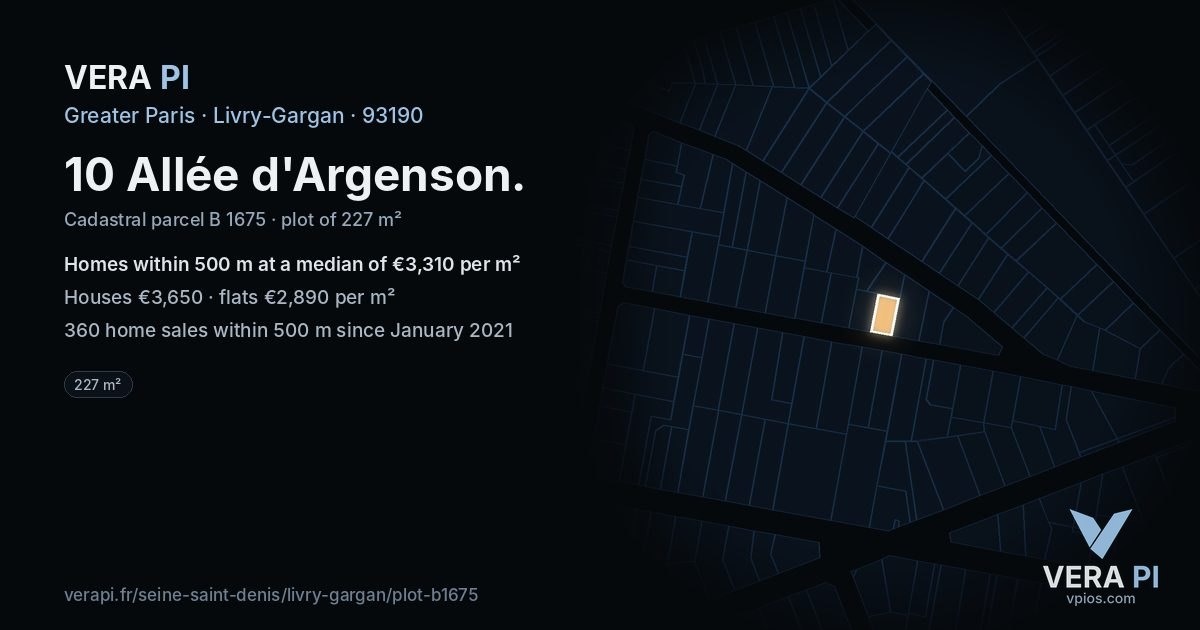 10 Allée d'Argenson, Livry-Gargan at night – the plot lit, the parcels around coloured by the prices near them