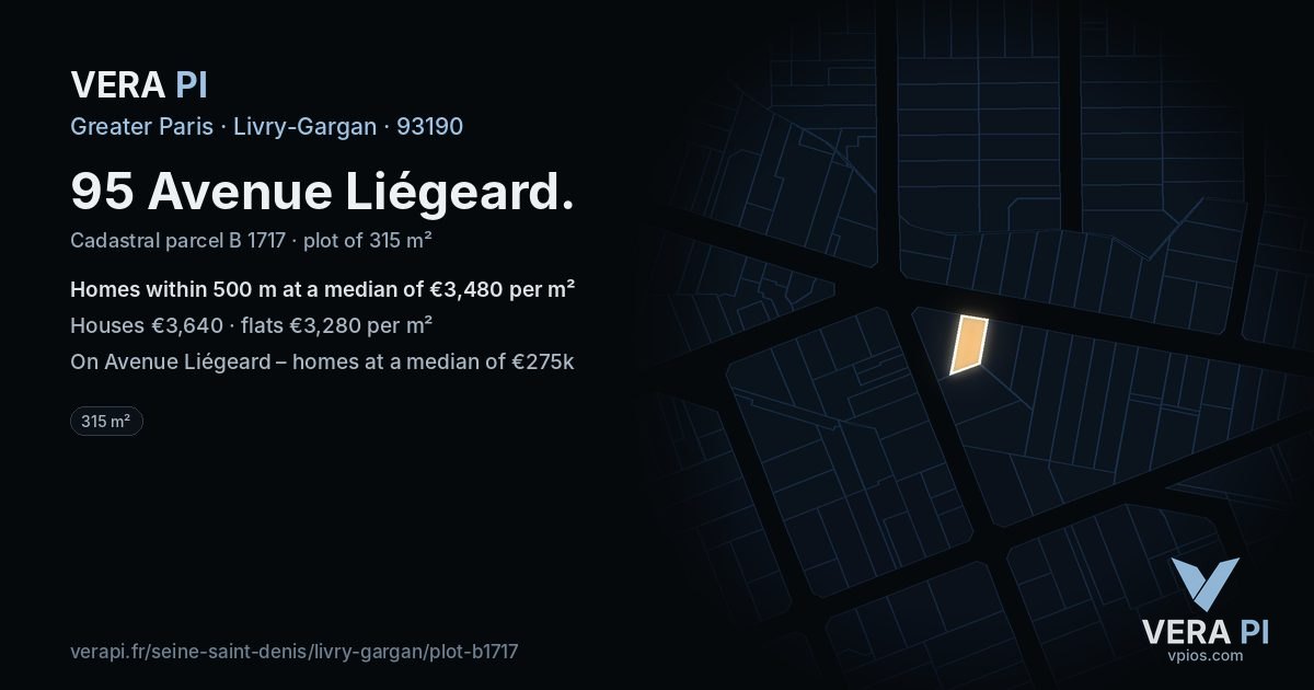 95 Avenue Liégeard, Livry-Gargan at night – the plot lit, the parcels around coloured by the prices near them