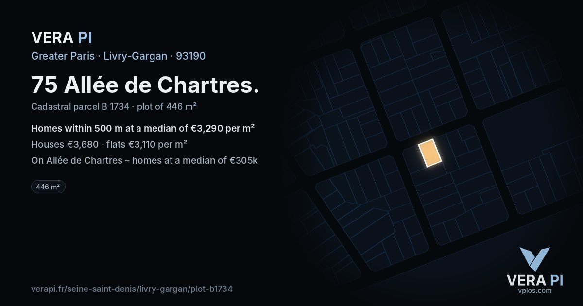 75 Allée de Chartres, Livry-Gargan at night – the plot lit, the parcels around coloured by the prices near them