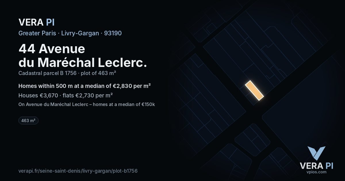 44 Avenue du Maréchal Leclerc, Livry-Gargan at night – the plot lit, the parcels around coloured by the prices near them
