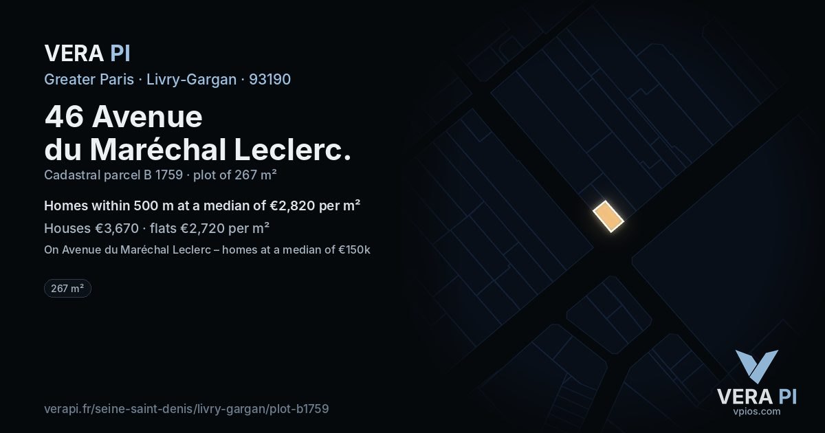 46 Avenue du Maréchal Leclerc, Livry-Gargan at night – the plot lit, the parcels around coloured by the prices near them