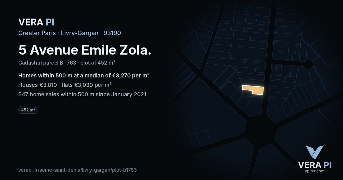 5 Avenue Emile Zola, Livry-Gargan at night – the plot lit, the parcels around coloured by the prices near them