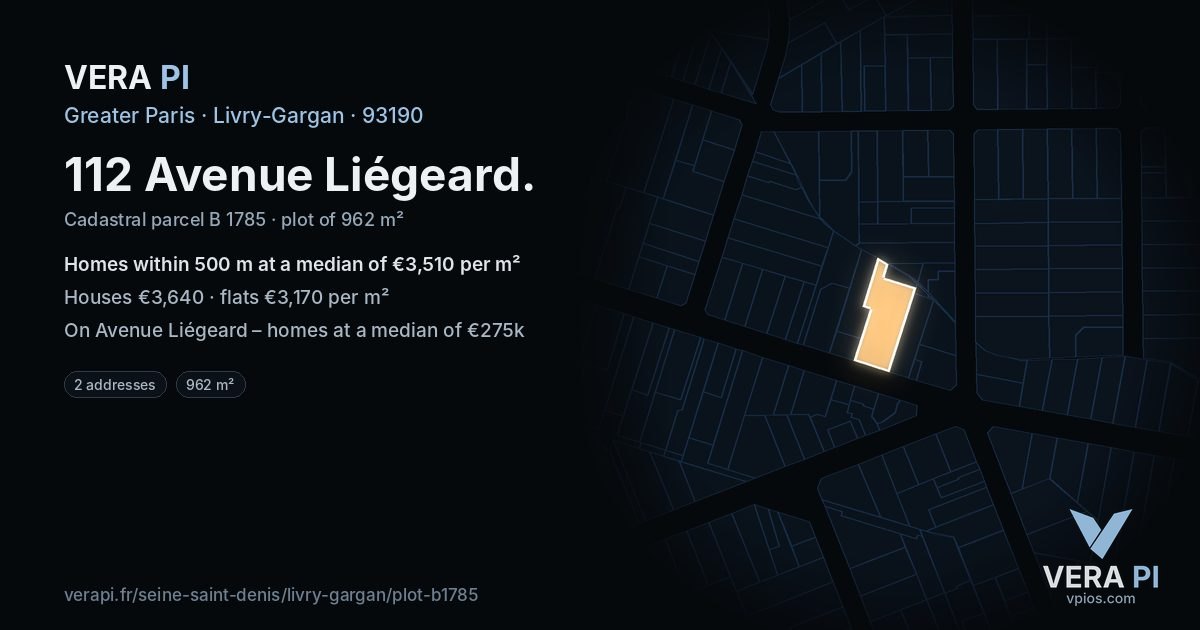 112 Avenue Liégeard, Livry-Gargan at night – the plot lit, the parcels around coloured by the prices near them