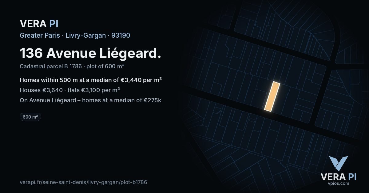 136 Avenue Liégeard, Livry-Gargan at night – the plot lit, the parcels around coloured by the prices near them