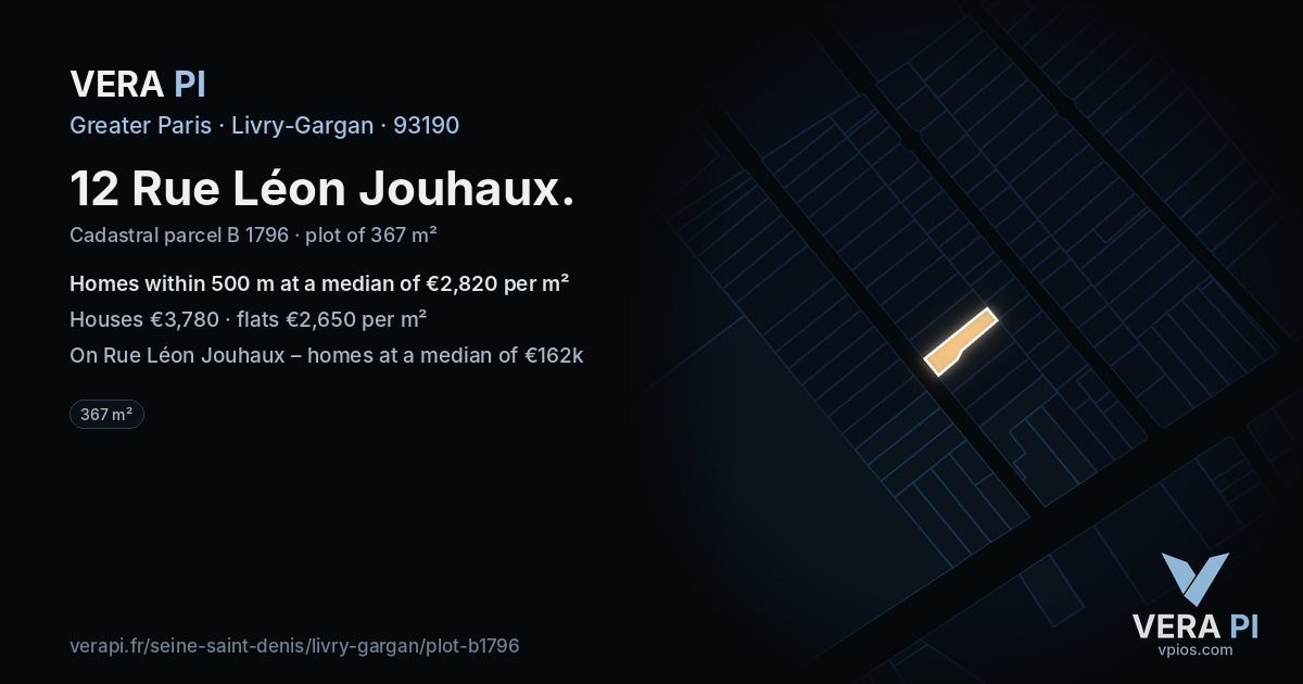 12 Rue Léon Jouhaux, Livry-Gargan at night – the plot lit, the parcels around coloured by the prices near them