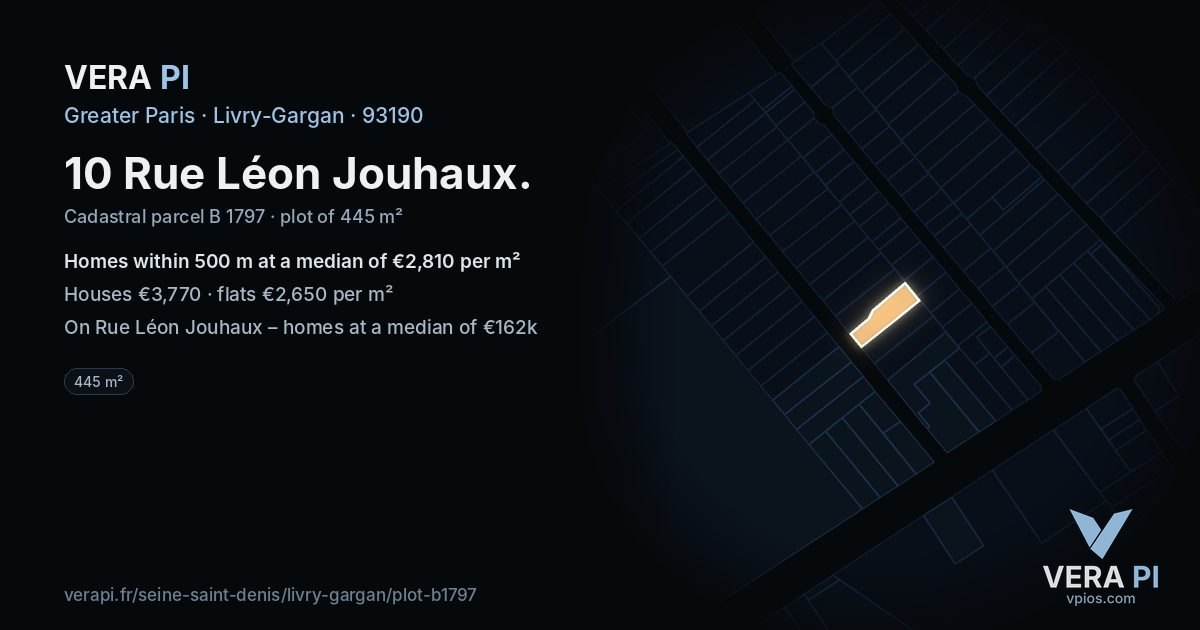 10 Rue Léon Jouhaux, Livry-Gargan at night – the plot lit, the parcels around coloured by the prices near them