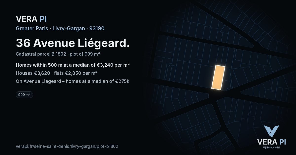 36 Avenue Liégeard, Livry-Gargan at night – the plot lit, the parcels around coloured by the prices near them