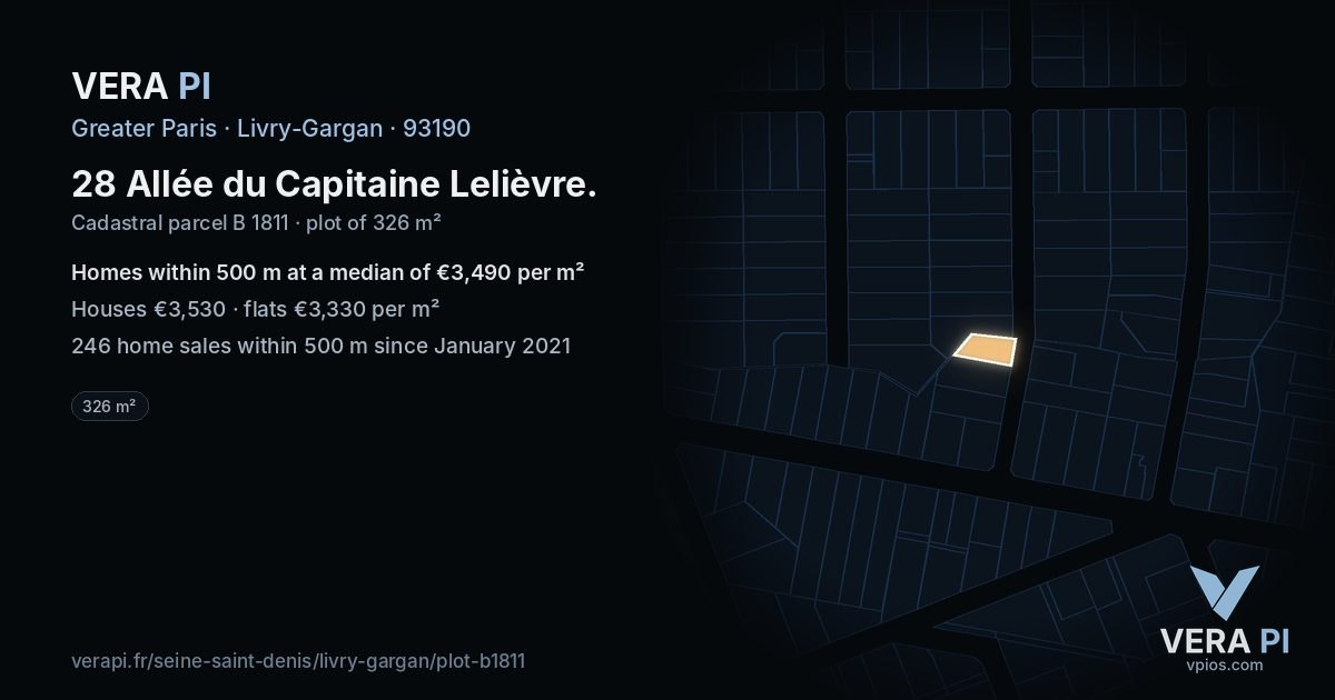 28 Allée du Capitaine Lelièvre, Livry-Gargan at night – the plot lit, the parcels around coloured by the prices near them