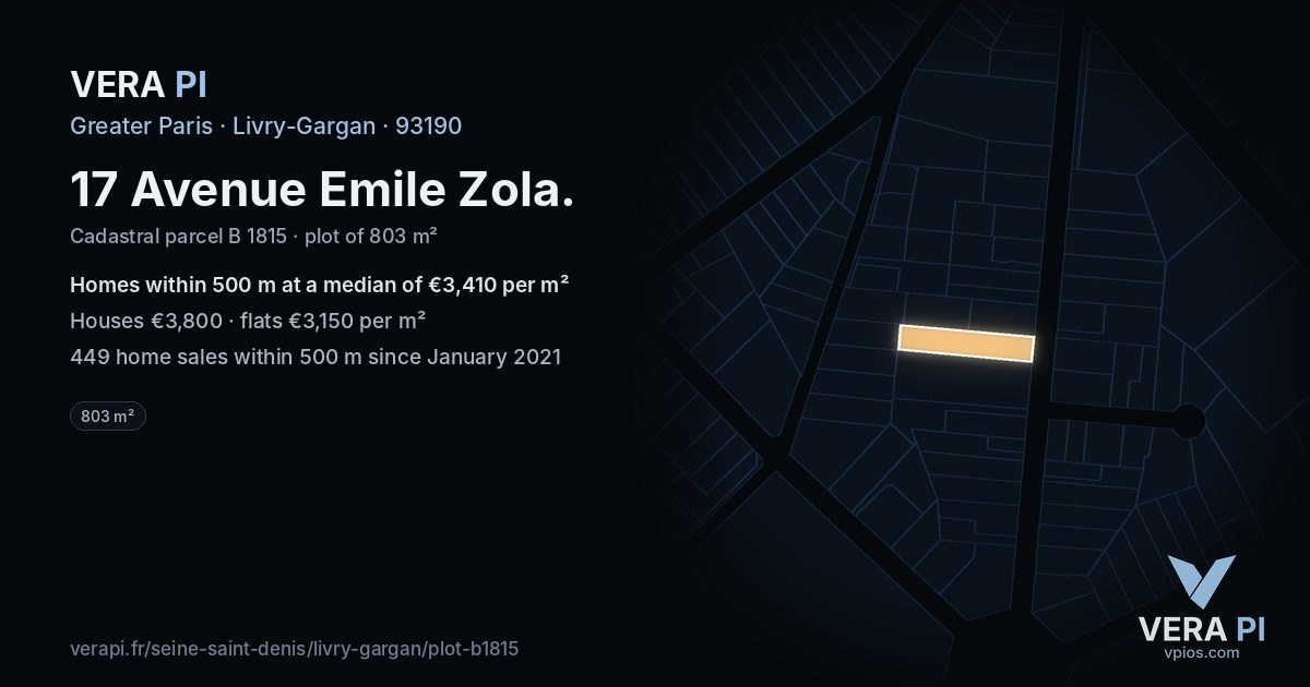 17 Avenue Emile Zola, Livry-Gargan at night – the plot lit, the parcels around coloured by the prices near them