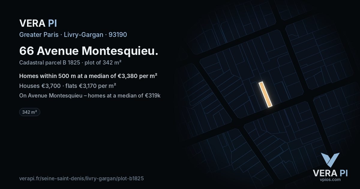 66 Avenue Montesquieu, Livry-Gargan at night – the plot lit, the parcels around coloured by the prices near them