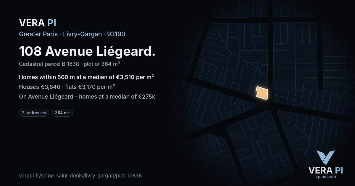 108 Avenue Liégeard, Livry-Gargan at night – the plot lit, the parcels around coloured by the prices near them