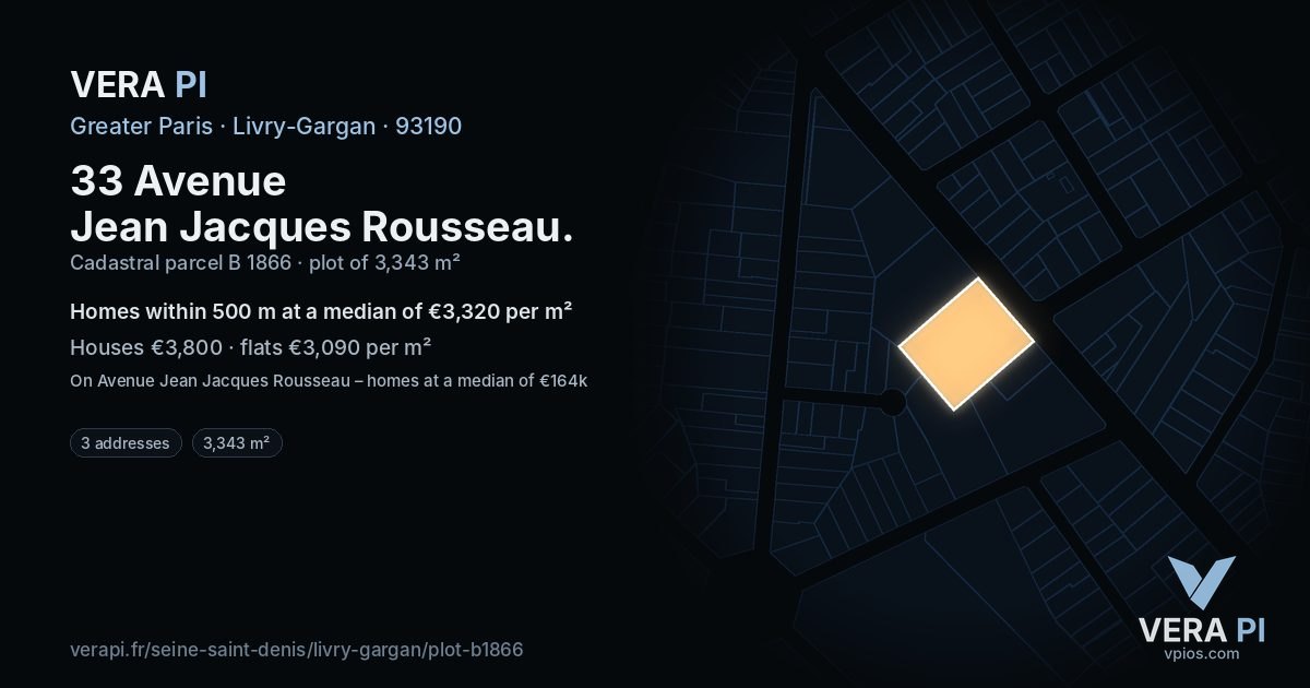 33 Avenue Jean Jacques Rousseau, Livry-Gargan at night – the plot lit, the parcels around coloured by the prices near them