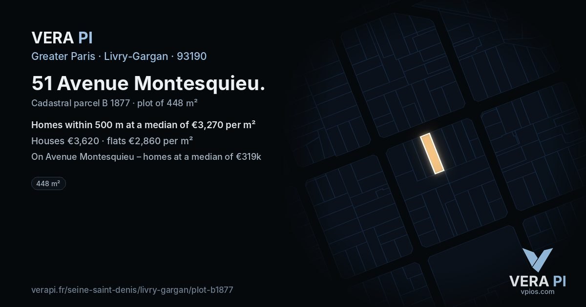 51 Avenue Montesquieu, Livry-Gargan at night – the plot lit, the parcels around coloured by the prices near them