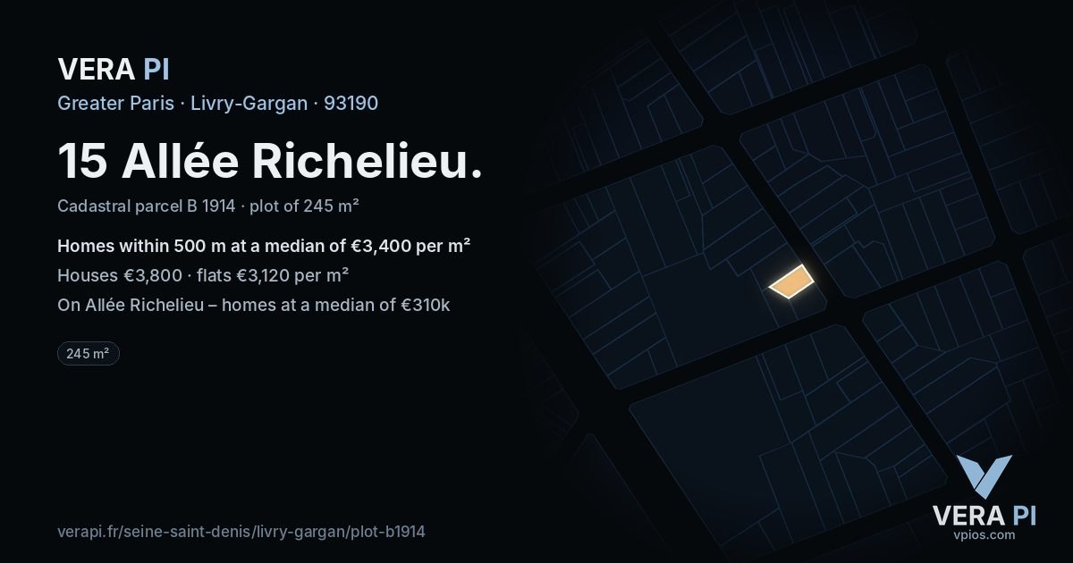 15 Allée Richelieu, Livry-Gargan at night – the plot lit, the parcels around coloured by the prices near them