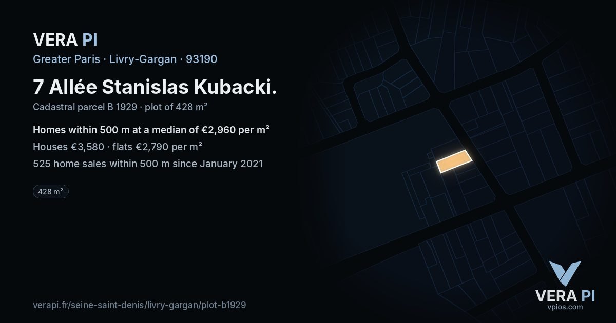 7 Allée Stanislas Kubacki, Livry-Gargan at night – the plot lit, the parcels around coloured by the prices near them