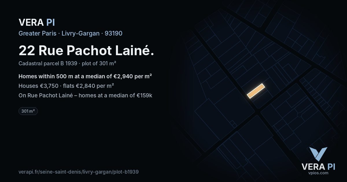 22 Rue Pachot Lainé, Livry-Gargan at night – the plot lit, the parcels around coloured by the prices near them