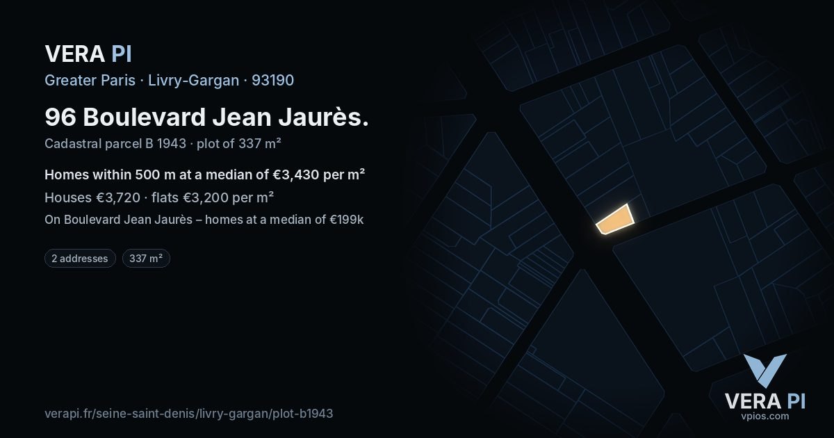 96 Boulevard Jean Jaurès, Livry-Gargan at night – the plot lit, the parcels around coloured by the prices near them
