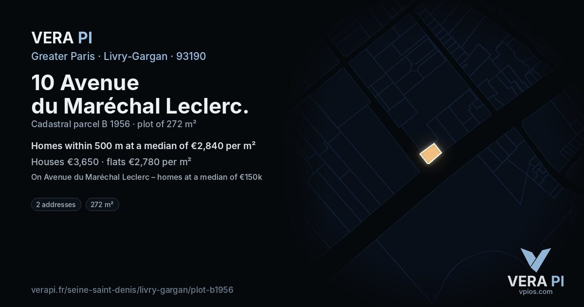 10 Avenue du Maréchal Leclerc, Livry-Gargan at night – the plot lit, the parcels around coloured by the prices near them