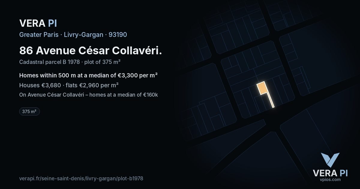 86 Avenue César Collavéri, Livry-Gargan at night – the plot lit, the parcels around coloured by the prices near them