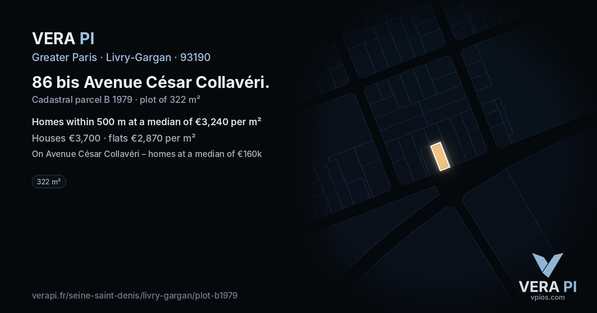 86 bis Avenue César Collavéri, Livry-Gargan at night – the plot lit, the parcels around coloured by the prices near them