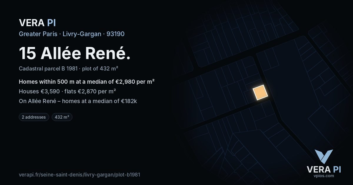 15 Allée René, Livry-Gargan at night – the plot lit, the parcels around coloured by the prices near them