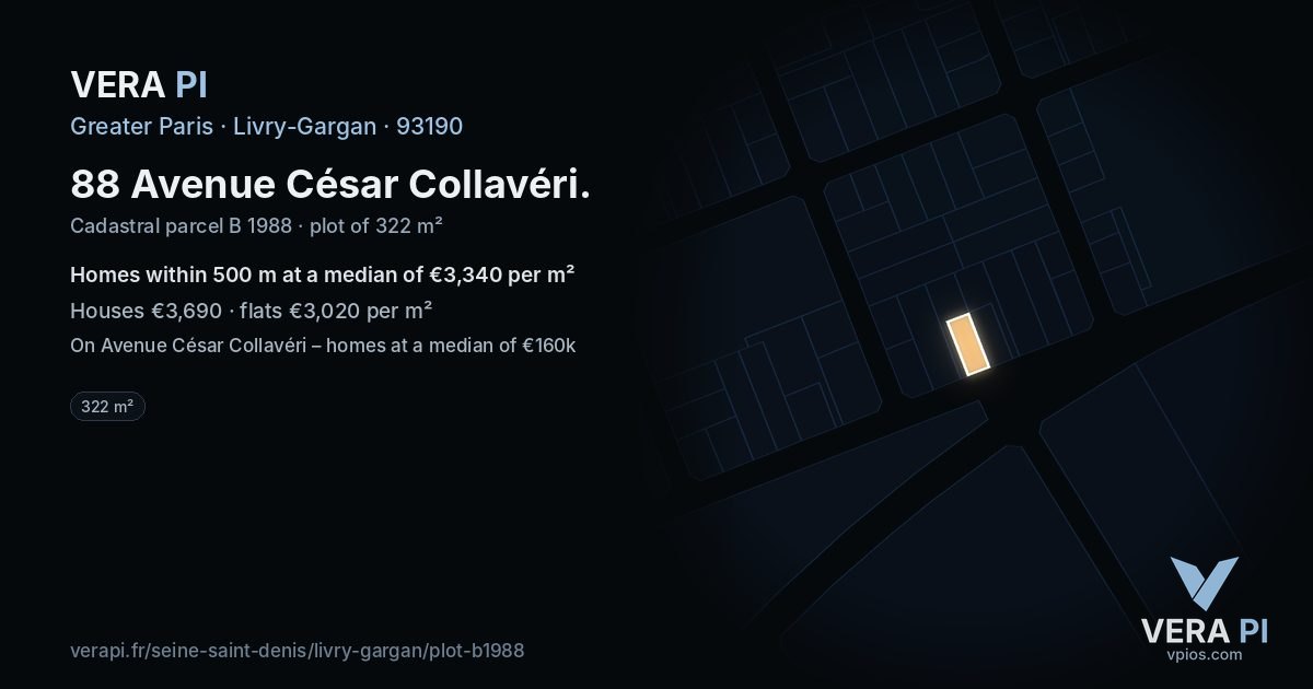 88 Avenue César Collavéri, Livry-Gargan at night – the plot lit, the parcels around coloured by the prices near them