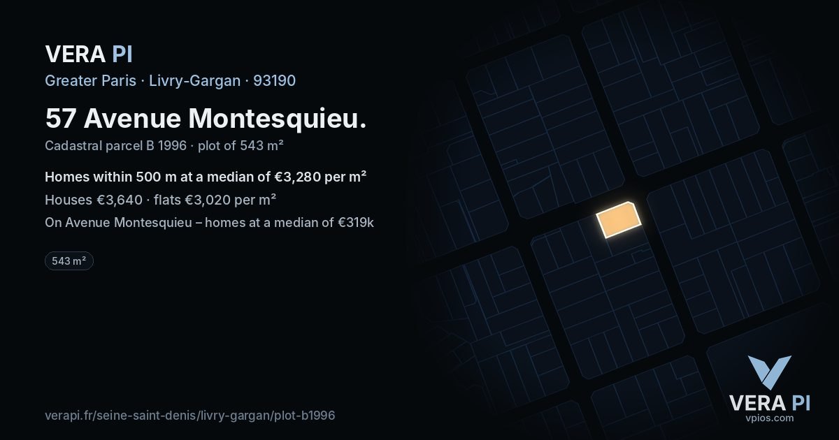 57 Avenue Montesquieu, Livry-Gargan at night – the plot lit, the parcels around coloured by the prices near them