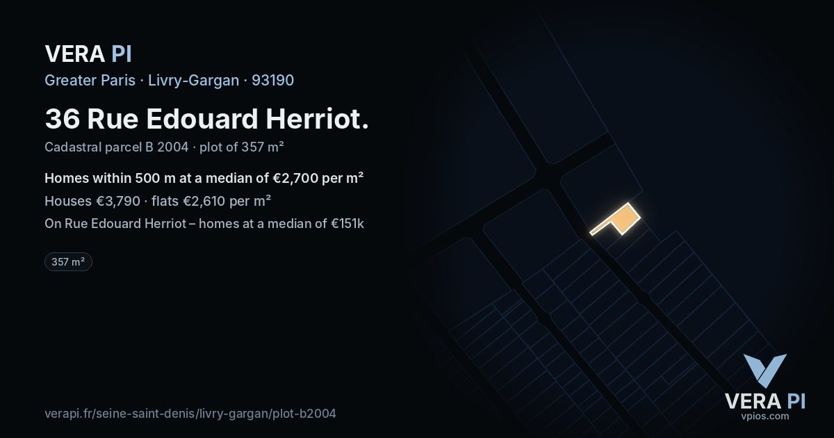 36 Rue Edouard Herriot, Livry-Gargan at night – the plot lit, the parcels around coloured by the prices near them