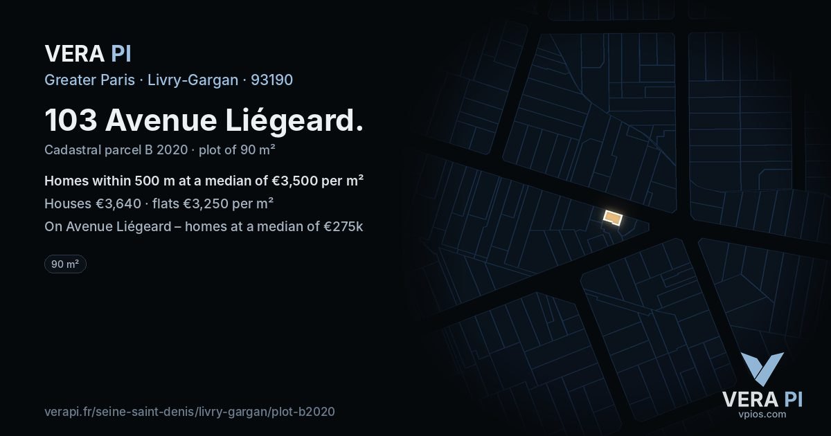 103 Avenue Liégeard, Livry-Gargan at night – the plot lit, the parcels around coloured by the prices near them