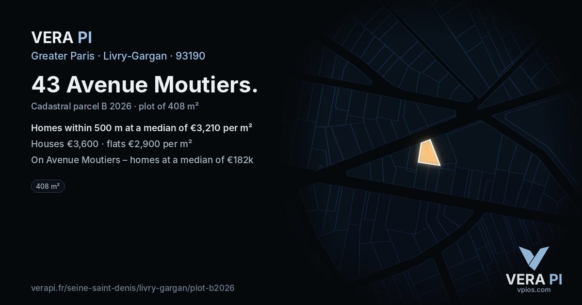43 Avenue Moutiers, Livry-Gargan at night – the plot lit, the parcels around coloured by the prices near them