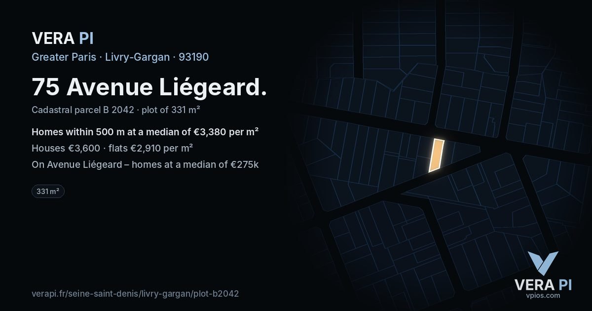 75 Avenue Liégeard, Livry-Gargan at night – the plot lit, the parcels around coloured by the prices near them