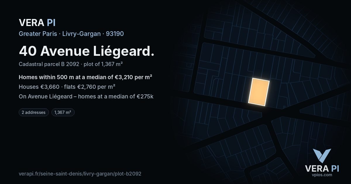 40 Avenue Liégeard, Livry-Gargan at night – the plot lit, the parcels around coloured by the prices near them