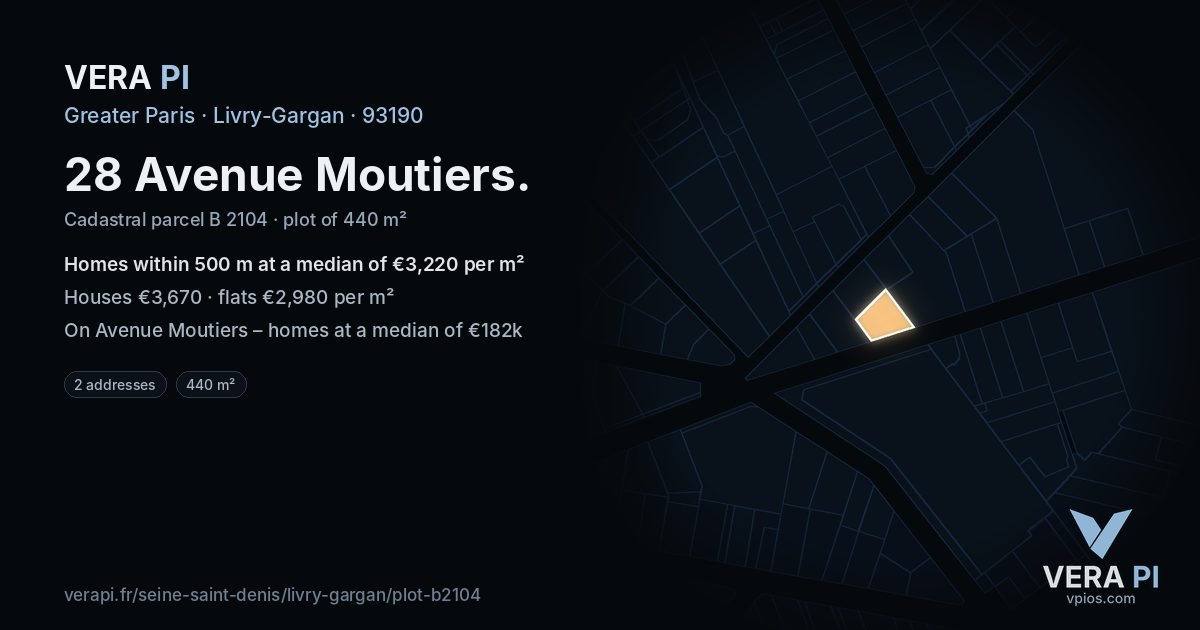28 Avenue Moutiers, Livry-Gargan at night – the plot lit, the parcels around coloured by the prices near them
