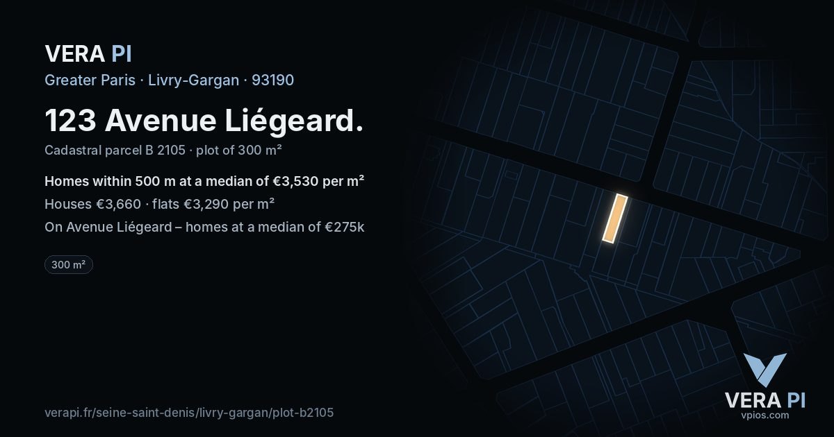 123 Avenue Liégeard, Livry-Gargan at night – the plot lit, the parcels around coloured by the prices near them