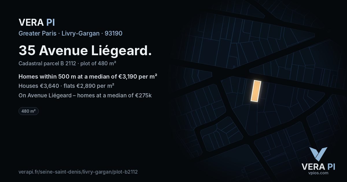 35 Avenue Liégeard, Livry-Gargan at night – the plot lit, the parcels around coloured by the prices near them