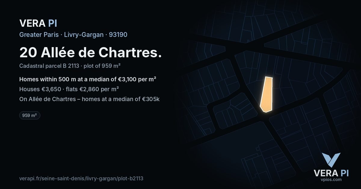 20 Allée de Chartres, Livry-Gargan at night – the plot lit, the parcels around coloured by the prices near them