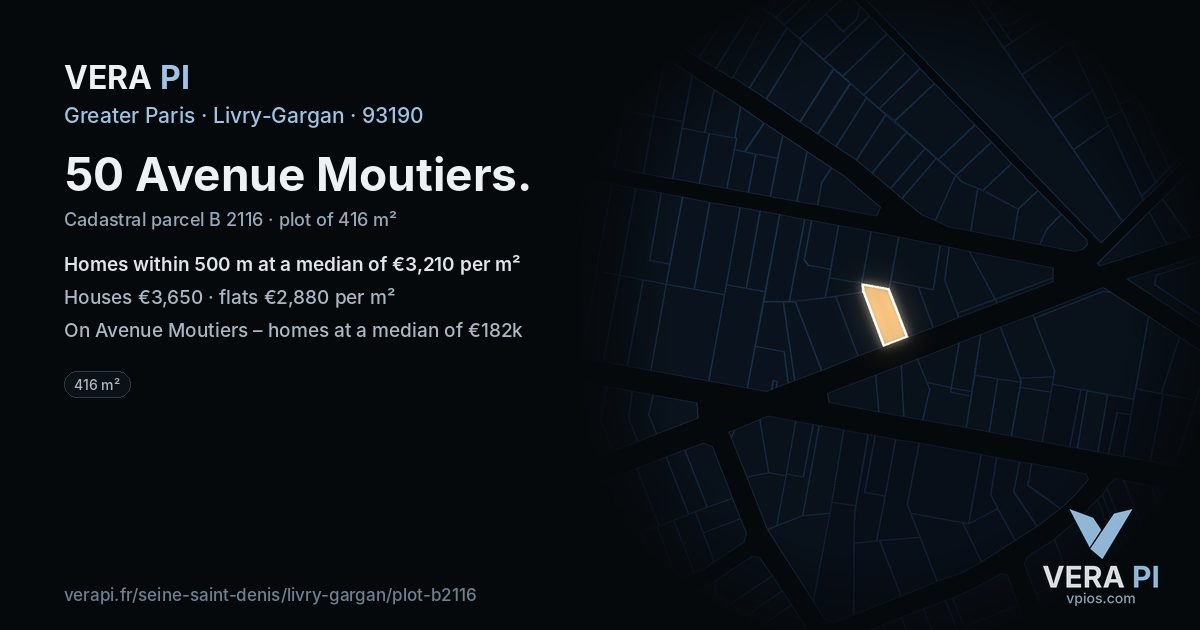 50 Avenue Moutiers, Livry-Gargan at night – the plot lit, the parcels around coloured by the prices near them
