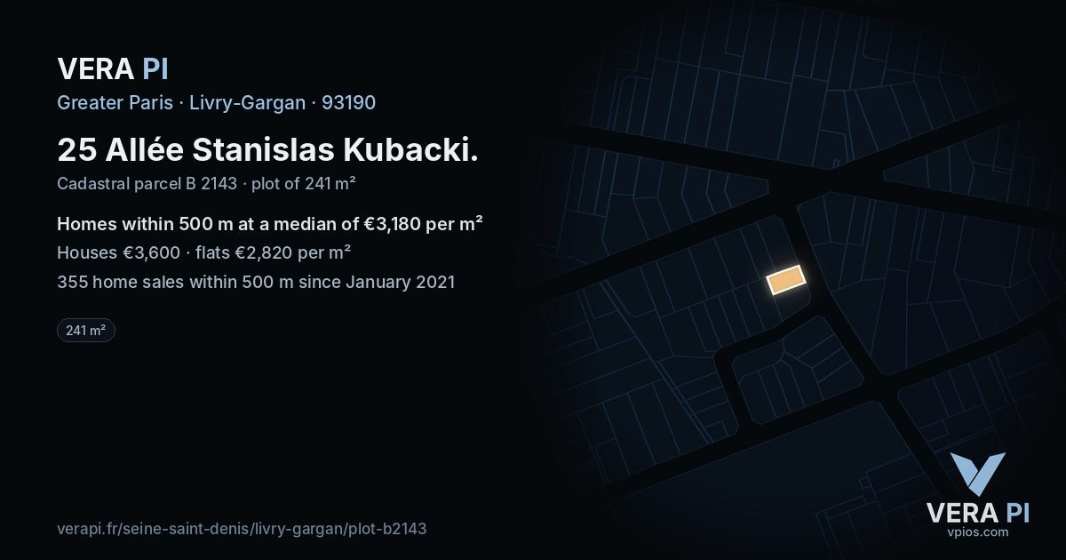 25 Allée Stanislas Kubacki, Livry-Gargan at night – the plot lit, the parcels around coloured by the prices near them