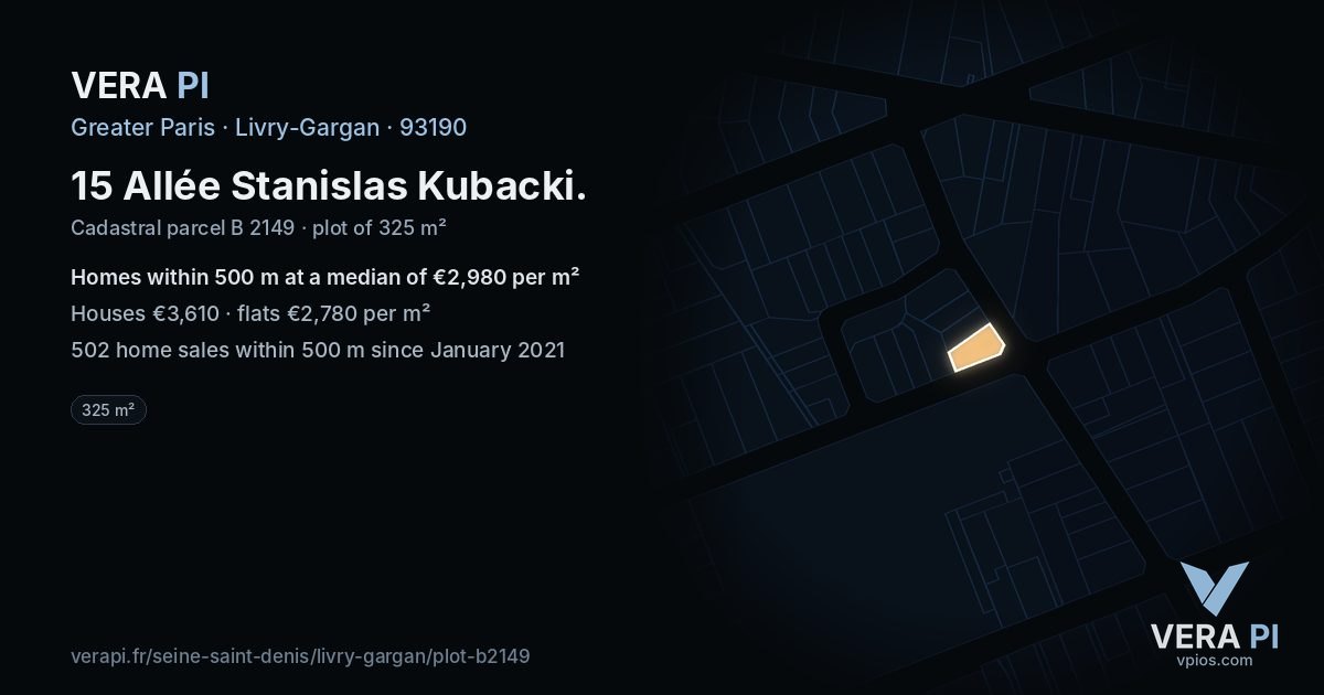 15 Allée Stanislas Kubacki, Livry-Gargan at night – the plot lit, the parcels around coloured by the prices near them