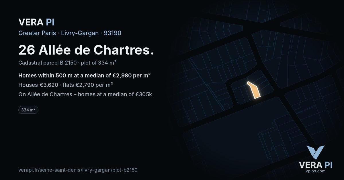 26 Allée de Chartres, Livry-Gargan at night – the plot lit, the parcels around coloured by the prices near them