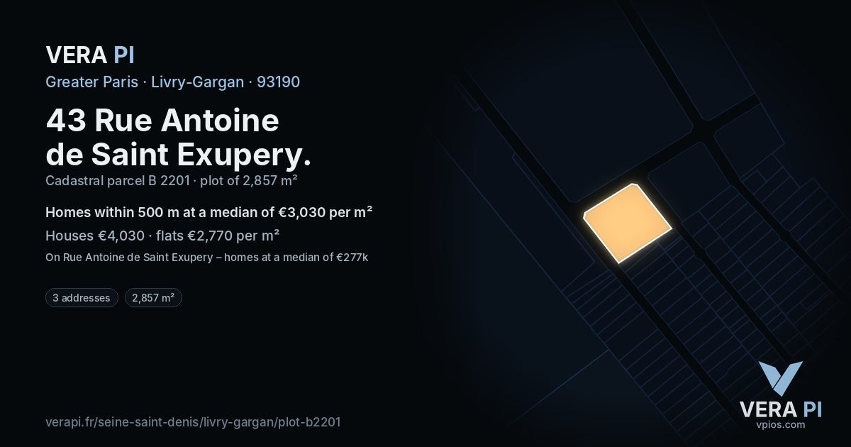 43 Rue Antoine de Saint Exupery, Livry-Gargan at night – the plot lit, the parcels around coloured by the prices near them