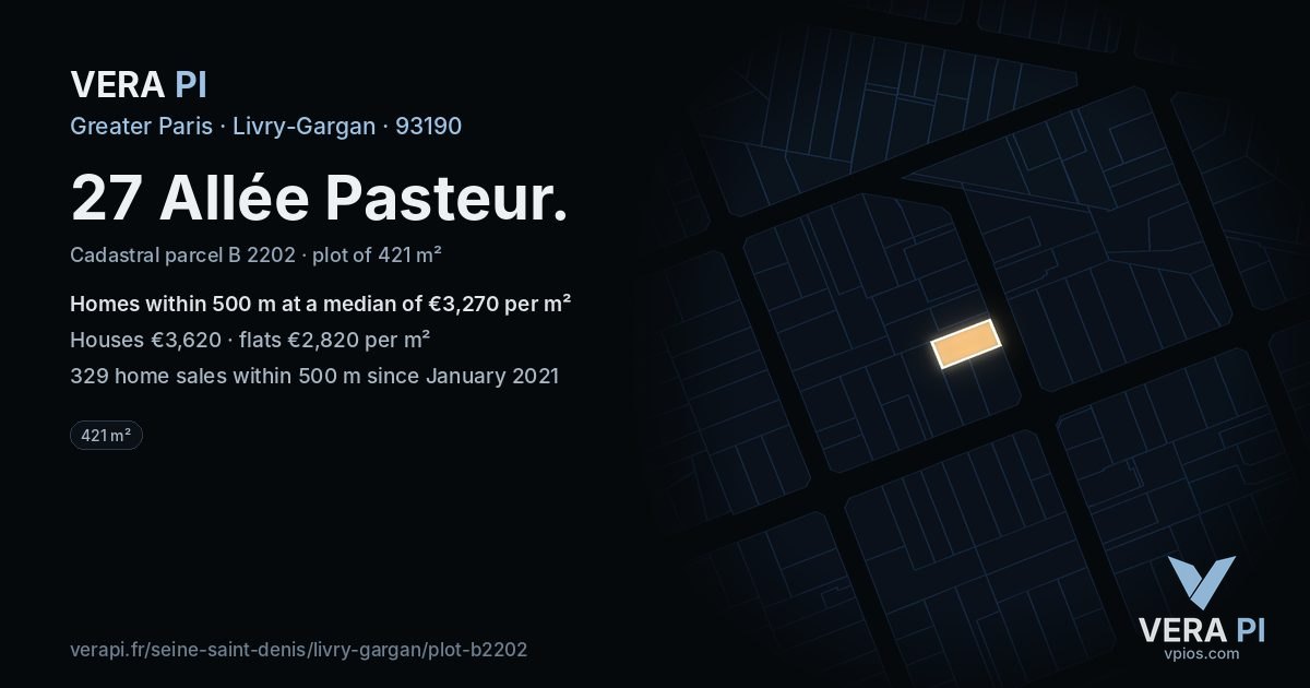 27 Allée Pasteur, Livry-Gargan at night – the plot lit, the parcels around coloured by the prices near them
