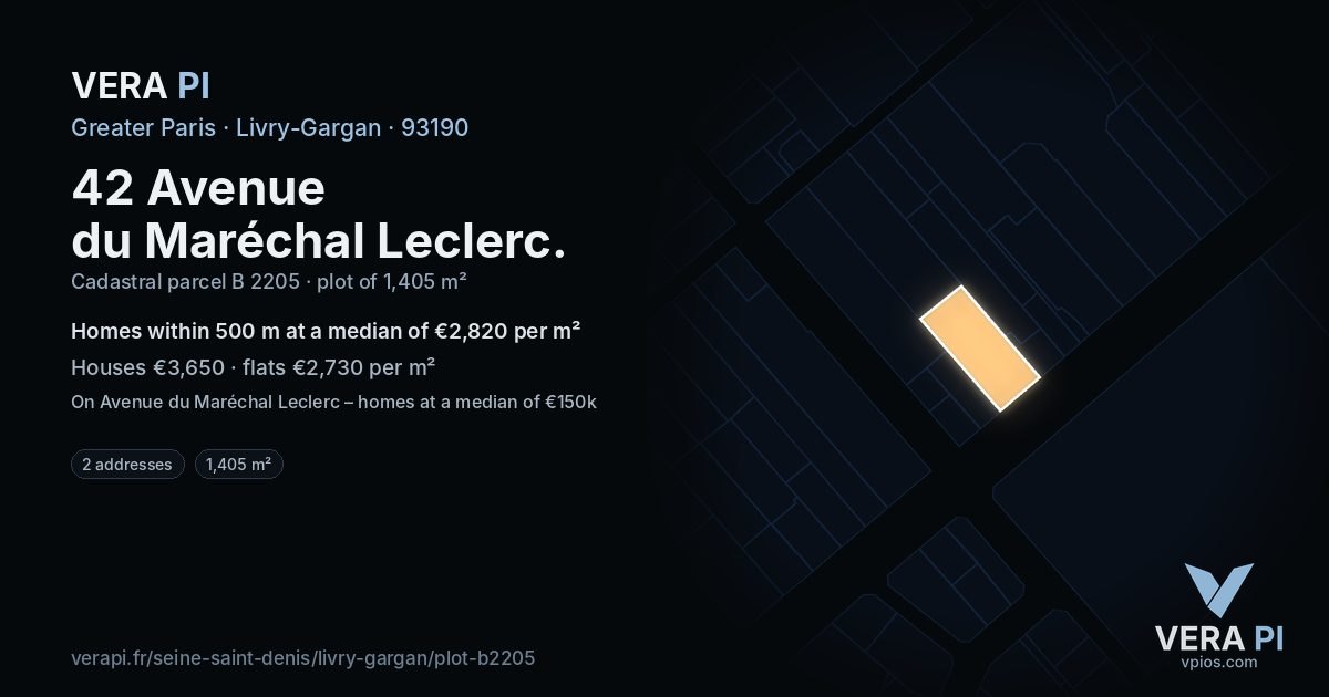 42 Avenue du Maréchal Leclerc, Livry-Gargan at night – the plot lit, the parcels around coloured by the prices near them