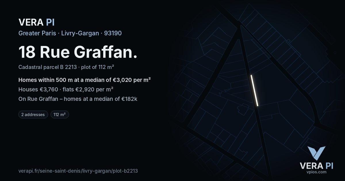 18 Rue Graffan, Livry-Gargan at night – the plot lit, the parcels around coloured by the prices near them