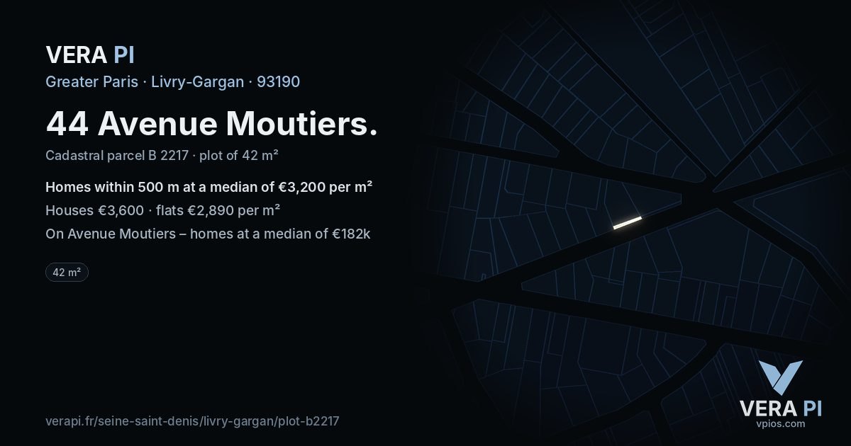 44 Avenue Moutiers, Livry-Gargan at night – the plot lit, the parcels around coloured by the prices near them