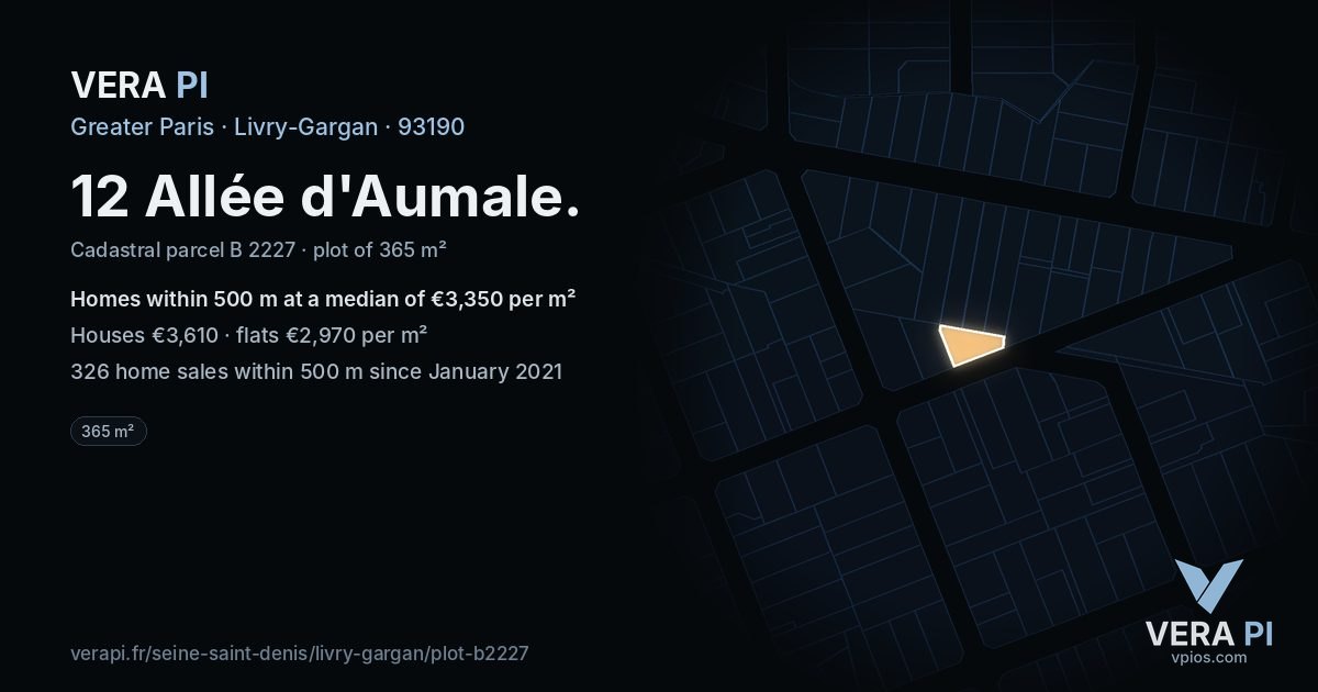12 Allée d'Aumale, Livry-Gargan at night – the plot lit, the parcels around coloured by the prices near them