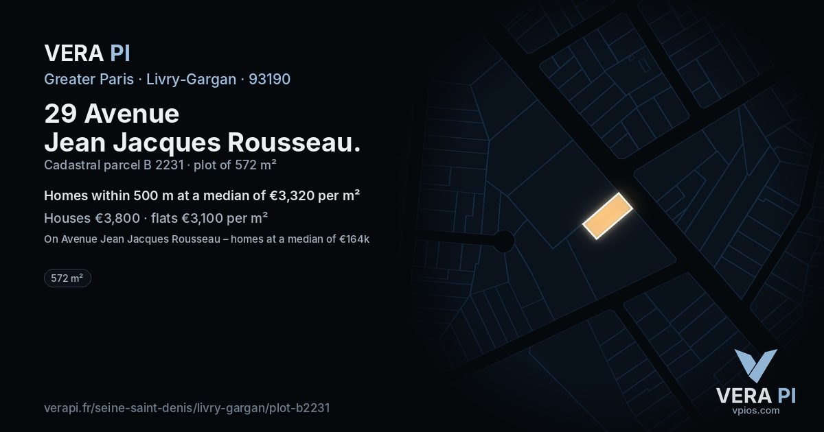 29 Avenue Jean Jacques Rousseau, Livry-Gargan at night – the plot lit, the parcels around coloured by the prices near them