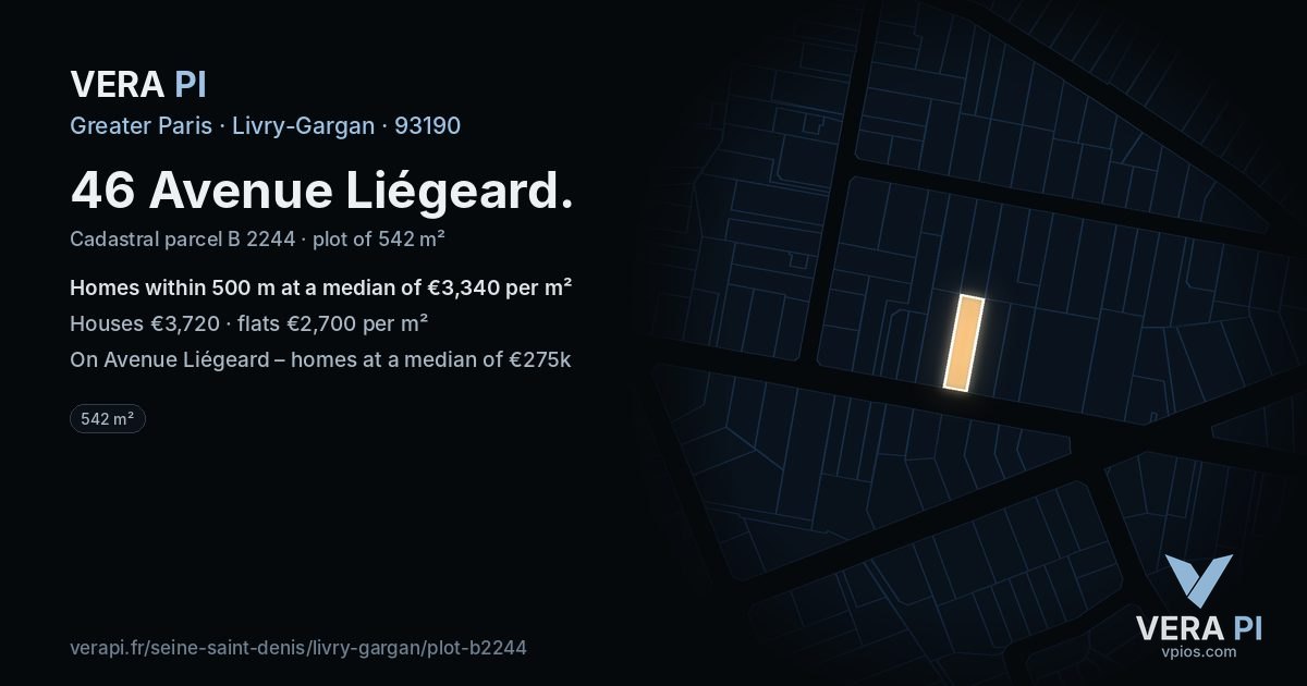 46 Avenue Liégeard, Livry-Gargan at night – the plot lit, the parcels around coloured by the prices near them